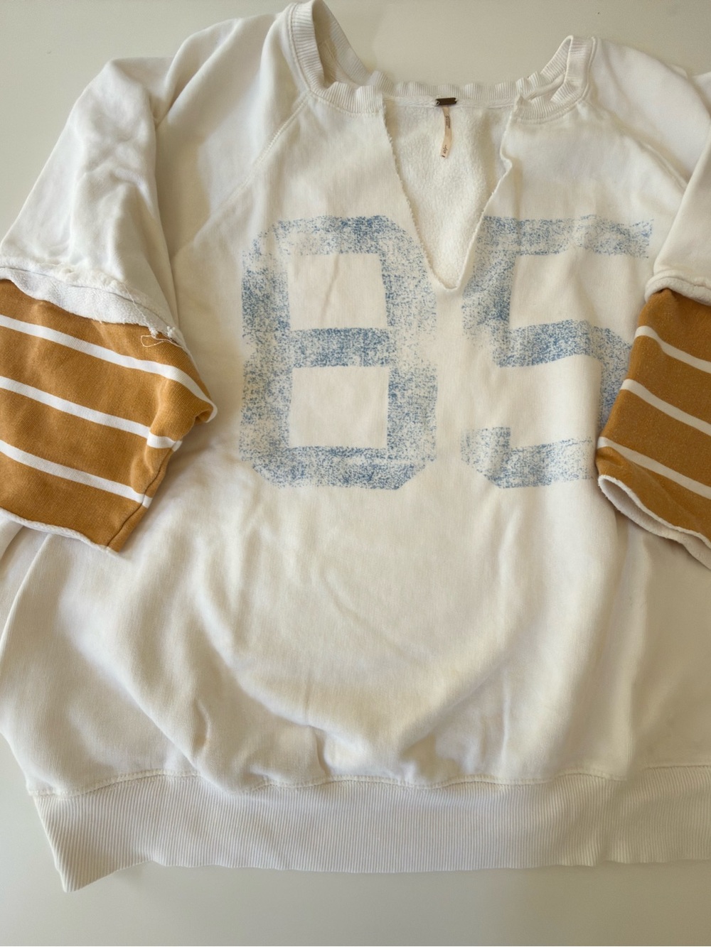 We the Free Premium Cotton Sweatshirt with Mustard Stripe Sleeves Size Large